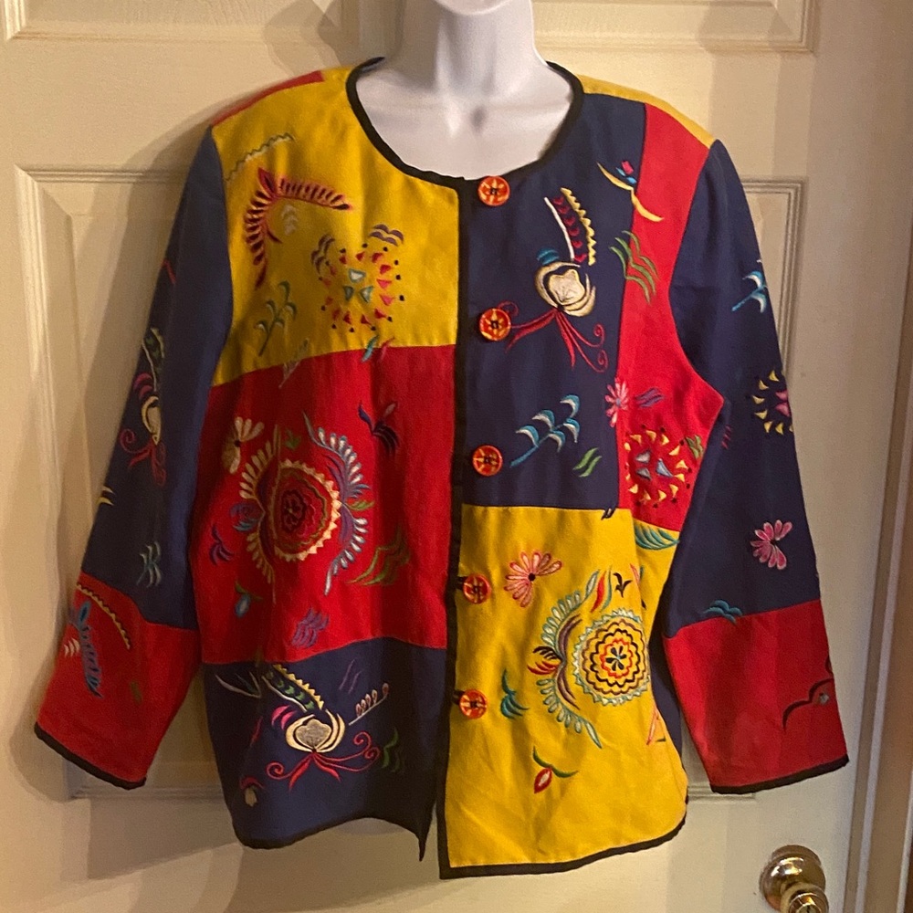 Vintage Color block Embroidered Women's Jacket